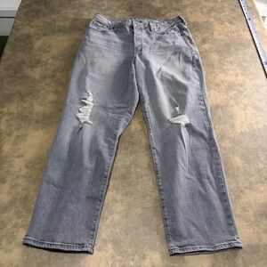 Old Navy O.G. Loose Jeans Womens 14 Grey High Rise Distressed Button Fly 2540‎